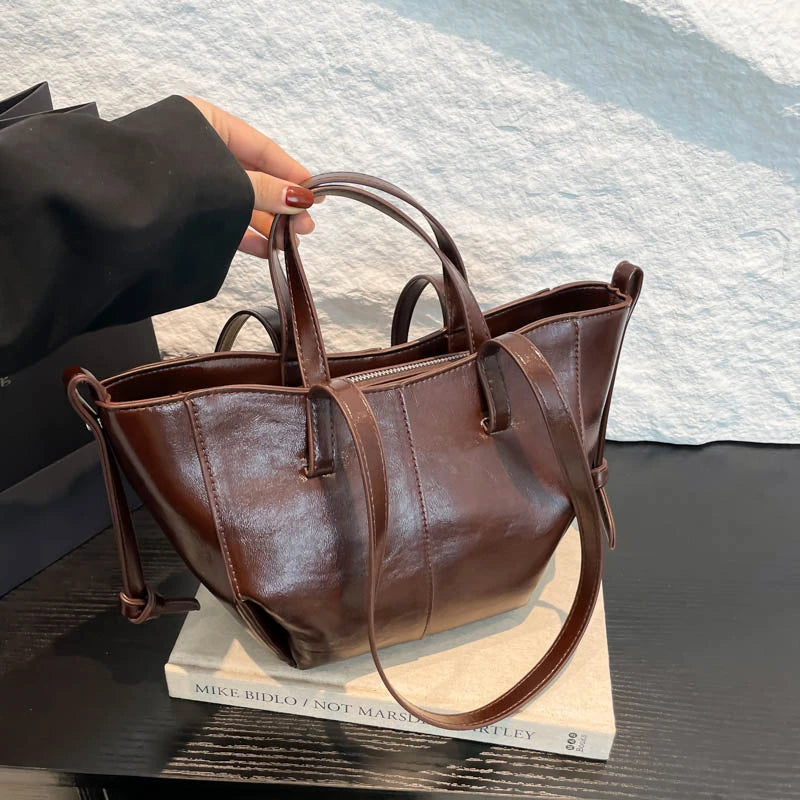 2025 Trendy PU Leather Ladies Handbags Fashionable Tote Underarm Shoulder Large Capacity