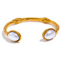 JINYOU 807 Trendy Artificial Pearls Stainless Steel Gold Color Cuff Bracelet Bangle Rust Proof Metal Stylish Wrist Jewelry Women
