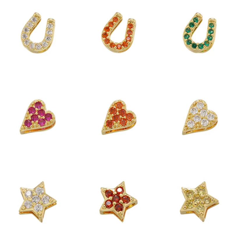 CZ8674  Diamond Cubic Zirconia CZ Heart Star Horseshoe Slider Pendant Spacer Beads for Jewelry Making