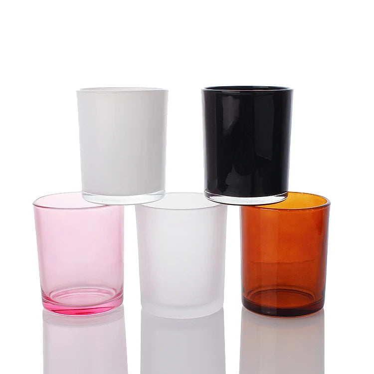 Wholesale House Hold Round Candle Holder Colorful Frosted Glass Candle Jar With Bamboo Lid