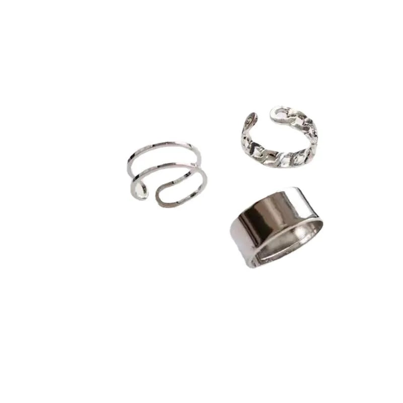 AA01455 Hiphop Geometry Circular Punk Rings Set Opening Finger Accessories Buckle Joint Tail Ring for Women Jewelry