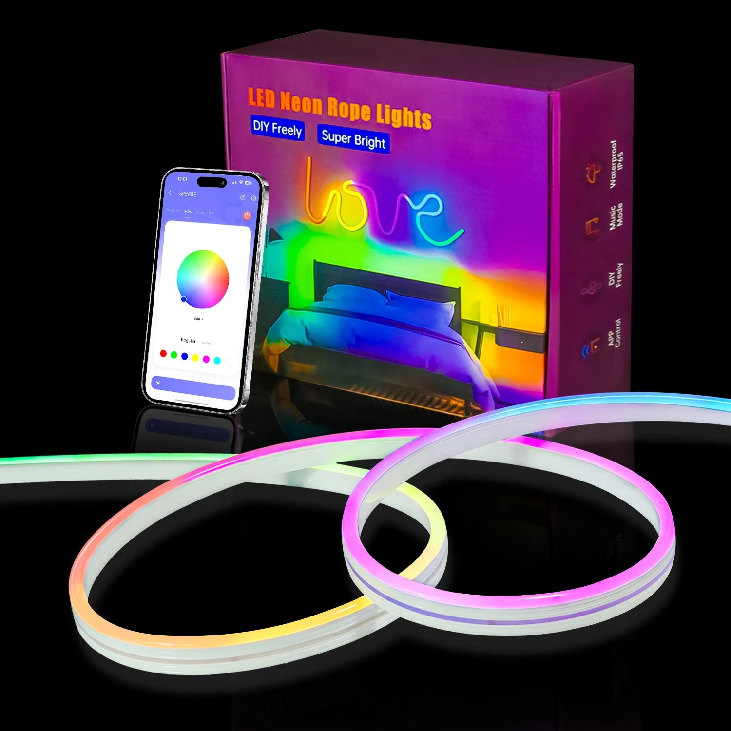 Flexible Led Tape Smart Rgb Type-C 10M 24v WS2811Rgbic Outdoor Waterproof 2835 Cob Led Neon Strip Light suit