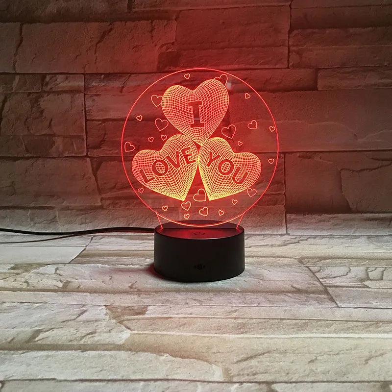 I love You Heart Pattern Creative 3d Visual Night Light DIY Pcb Board Led Effect Lamp