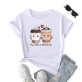 Women's Casual Summer Eco-Friendly Breathable T-Shirt Soft Comfortable Loose Fit Crew Neck Logo Cute Couple Latte Letter Solid