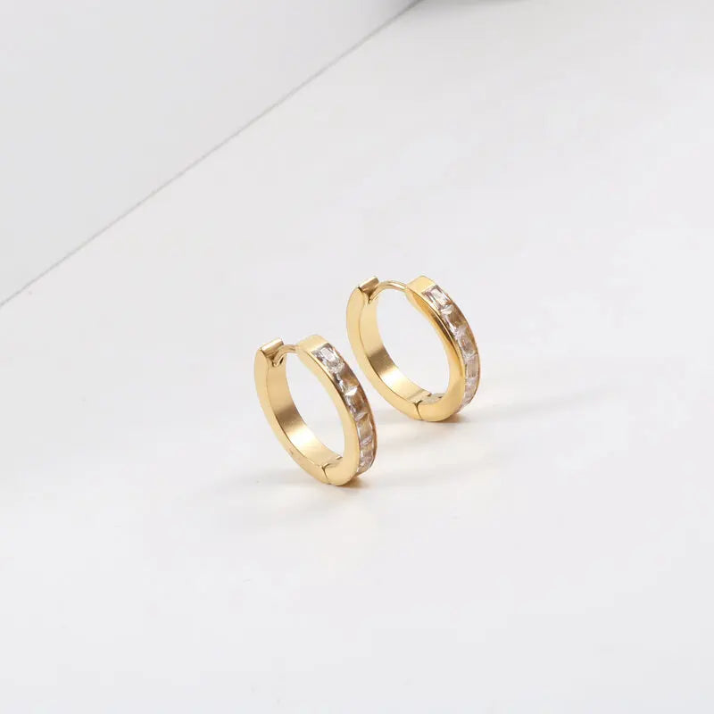 Fenny High End Tarnsh Free Dainty Zirconia Pave Hoop Earring Trend for Women Wholesale Stainless Steel Ladies Jewelry