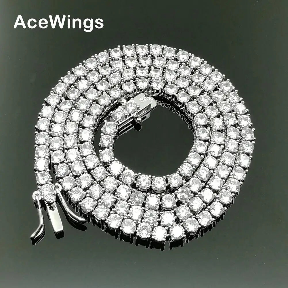 BC019 3mm Brass Zircon Tennis Chain 1 Row Necklace Hip Hop Bling Jewelry Gold Silver CZ Tennis Chain Necklace Iced Out