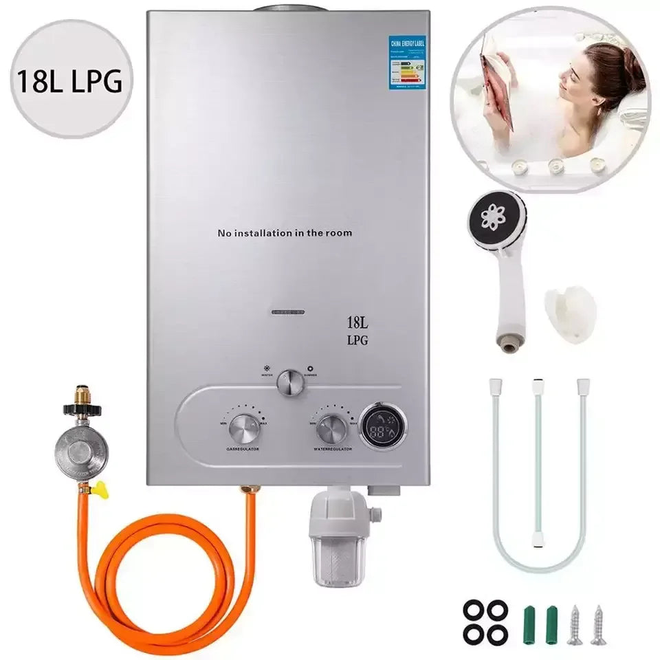 VEVOR EU/US Warehouse 6-18L LPG/LNG Instant Tankless Gas Water Heater Water Boiler for Outdoors/ Garden/ RV/ Household