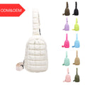 New Korean Light Weight Portable Candy Color Pink Cute Nylon Outdoor Girls Custom Quilted Crossbody Chest Bag Puffy Sling Bag