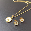 Initial Letter Jewelry Set Necklace Earring White Fritillaria Shell Jewelry Set Gold Plated Stainless Steel Fashion