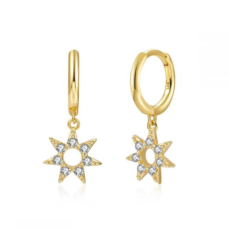 Small Huggie Hoop Earrings for Women 925 Sterling Silver CZ North Star Charm Earrings for Girls