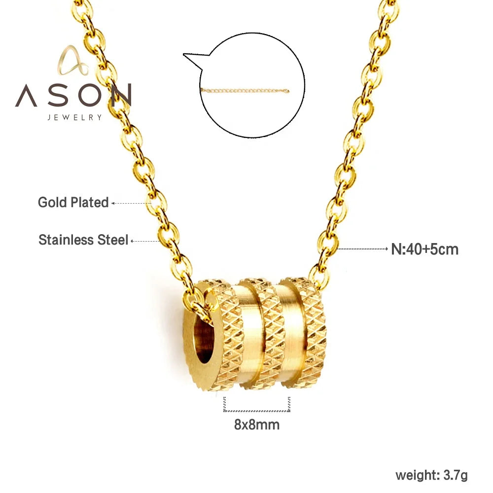 Ason Customized Personalized Design Fashion Jewelry 18K Gold Plated Stainless Steel Rotatable Pendants Necklace for Women