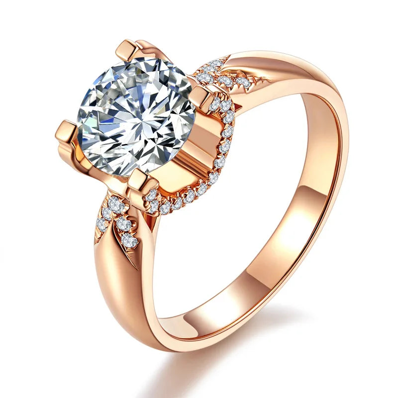 Fashion Women Jewelry Gold Plated Round 5A Cubic Zirconia Rings Wholesale Zircon Wedding Ring
