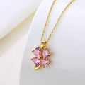 Hot Sale New Design Stainless Steel Necklace Pink Zircon Clover Clavicle Chain Necklace for Women and Girls