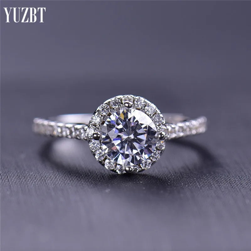 Silver 925 Original Round Brilliant Cut 1 Carat Diamond Test Past D Color Moissanite Cocktail Ring for Women Gift Fine Jewelry