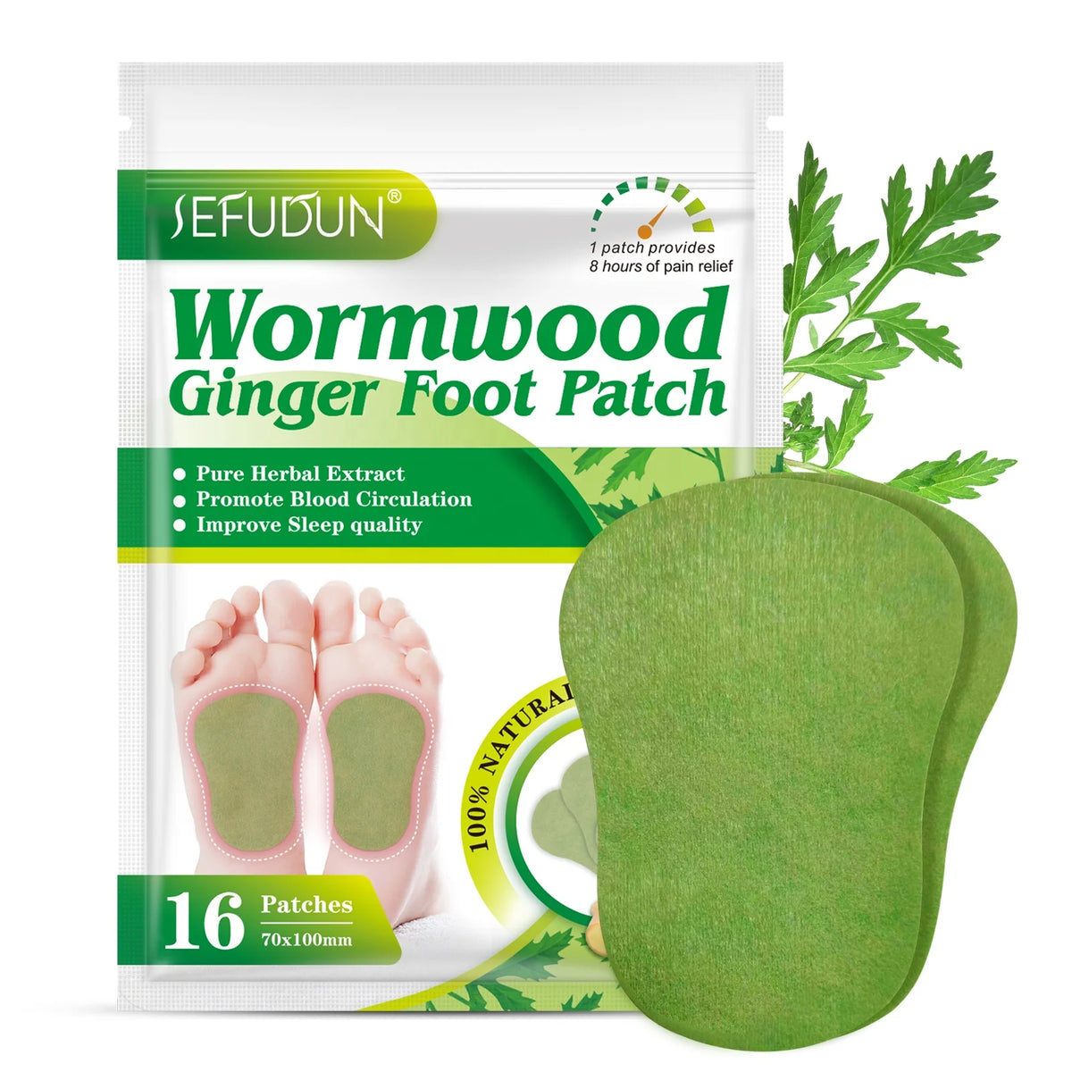 SEFUDUN 7x10cm Wormwood Ginger Foot Patches Private Label OEM Natural Herbal Foot Patches for Promote Blood Circulation MegaBDM