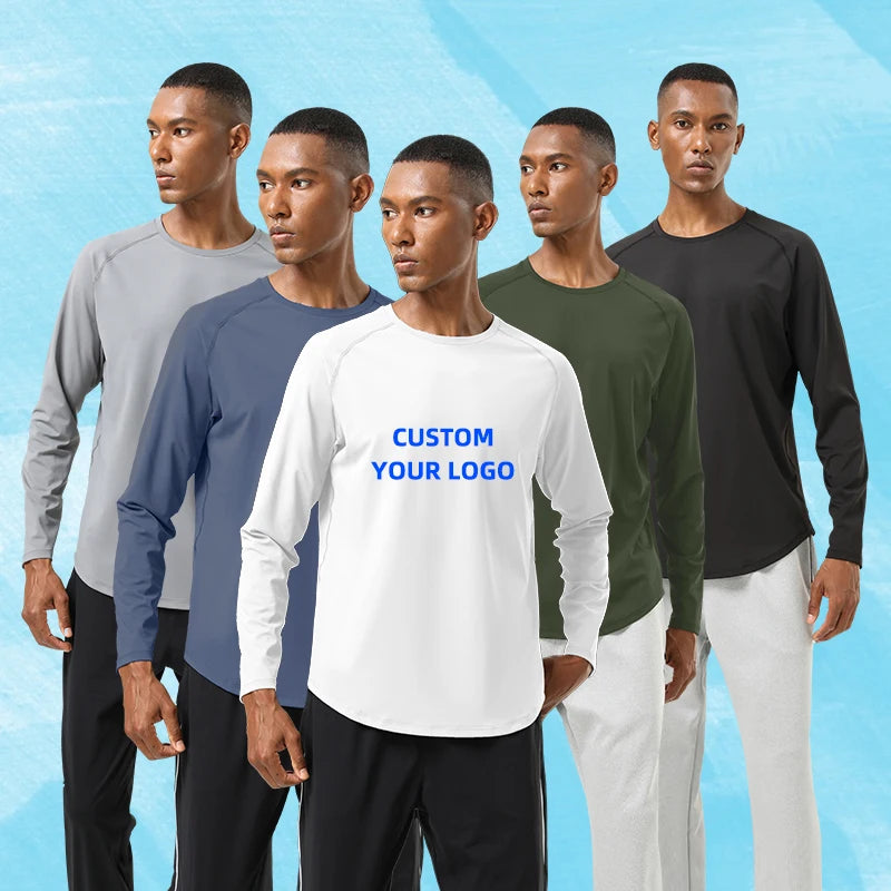 New High Elastic Nude Sports Tops Men's Autumn and Winter Running Solid Color Round Neck Quick Dry Long Sleeve T-shirt