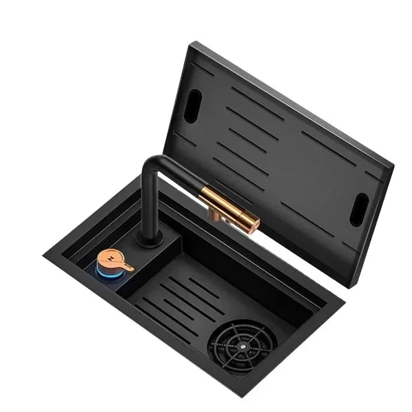 N4526XN2 304 Stainless Steel Hidden Nano Black Handmade Kitchen Sink With Faucet