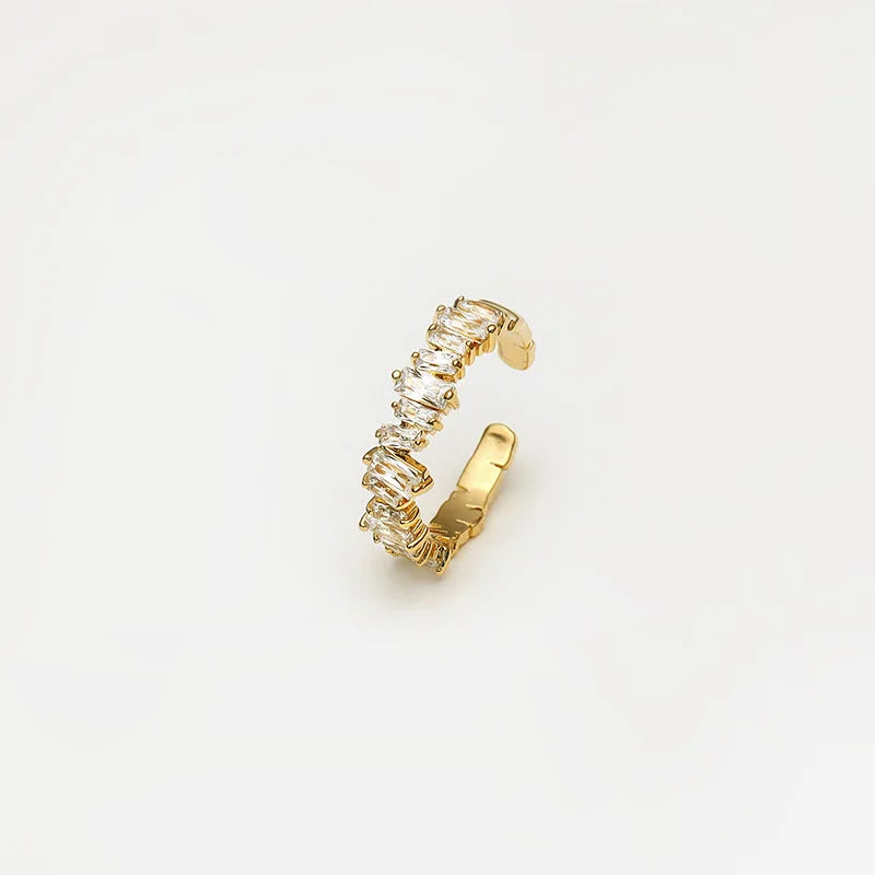 Gold Plated Jewelry Square Rhinestone Diamond Ring Adjustable Opening Index Finger Ring for Women