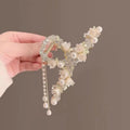 Cute Sweet Pearl Flower Tassel Hair Claw for Women Hair Clip Girls Fashion Elegance Headdress Korean Exquisite Hair Accessoires