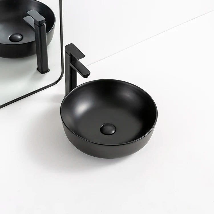 OEM ODM Luxury Matte Black Ceramic Sink Bathroom Hotel Above Counter Art Wash Basin Round Washbasin