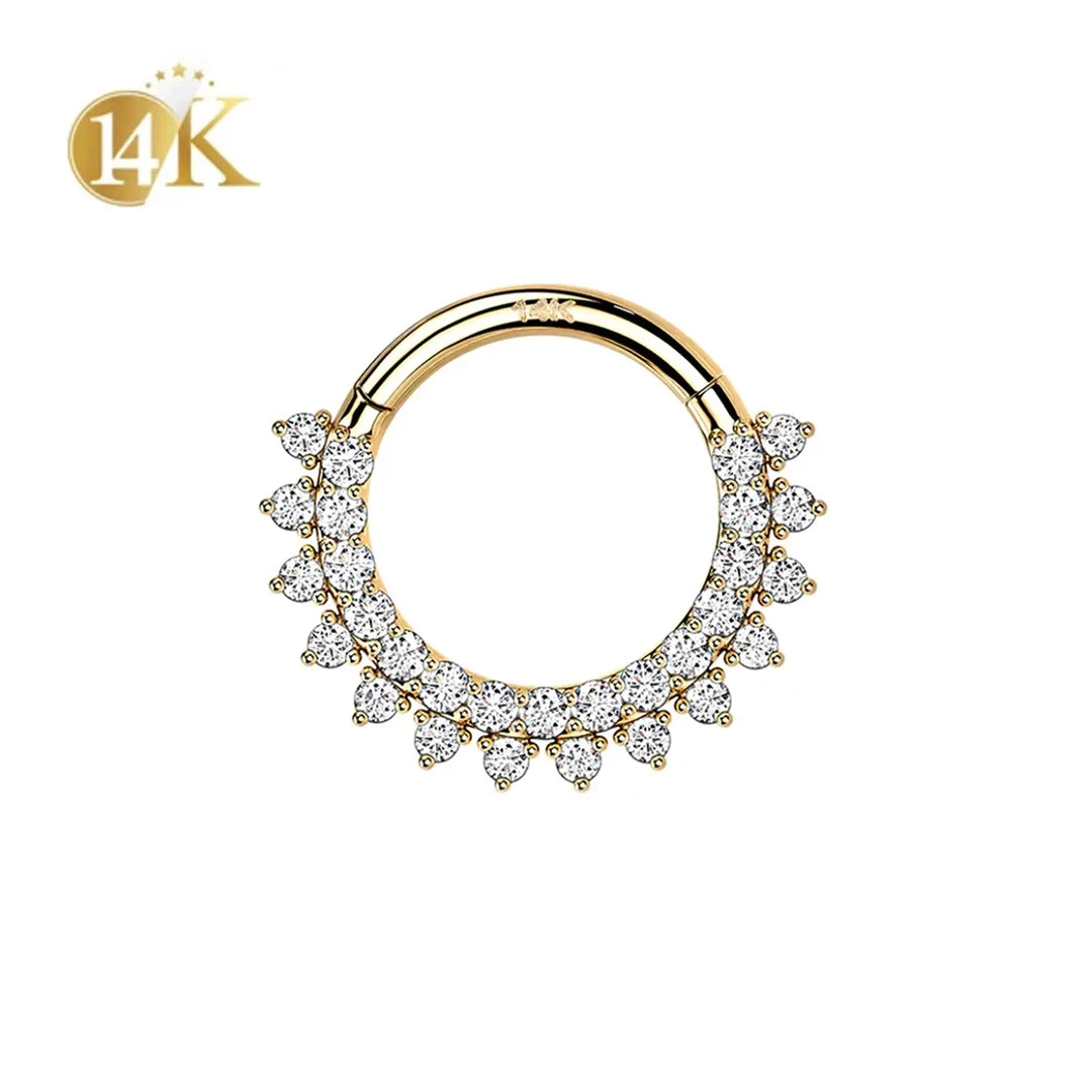 Calendo 14K Karat Real Pure Solid Gold Helix Earrings Daith Nose Septum Piercing Jewelry Ring Bling CZ Paved Wedding Jewelry