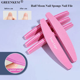Wholesale Logo Print Manicure Half Moon Pink Nail Sponge Nail File Buffing Sanding Mini Nail Buffer Block