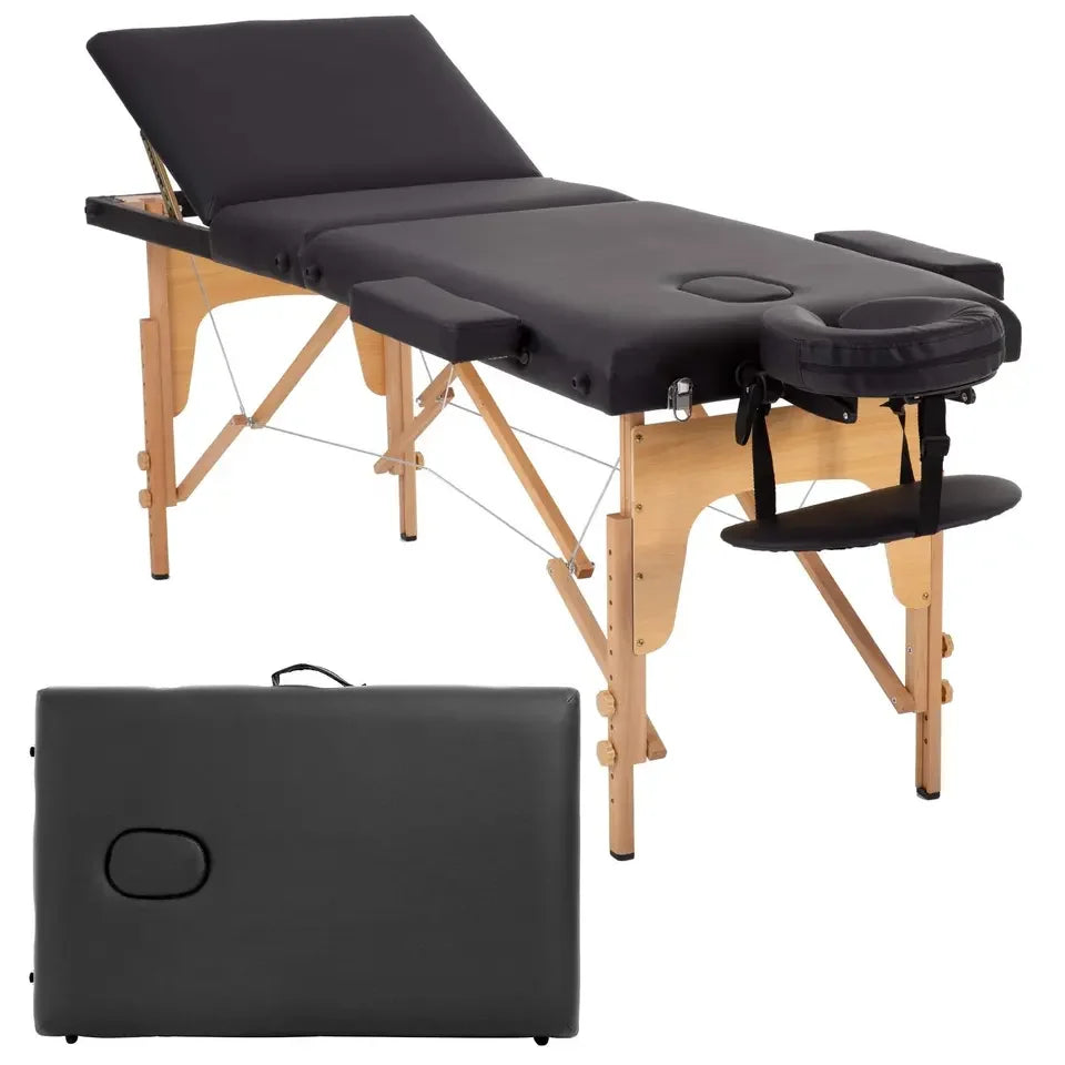 Qsupokeya1pcse Table Portable Massage Bed 3 Secti2 in 1ding Black Wooden Leg Women's Tools Beauty Salon Furniture Spa Bed 300kg