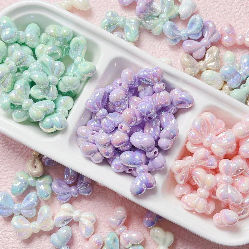Random Color Acrylic Bow Beads UV Plated Opaque Bowknot Beads for Jewelry Making Bracelets Necklaces Earrings