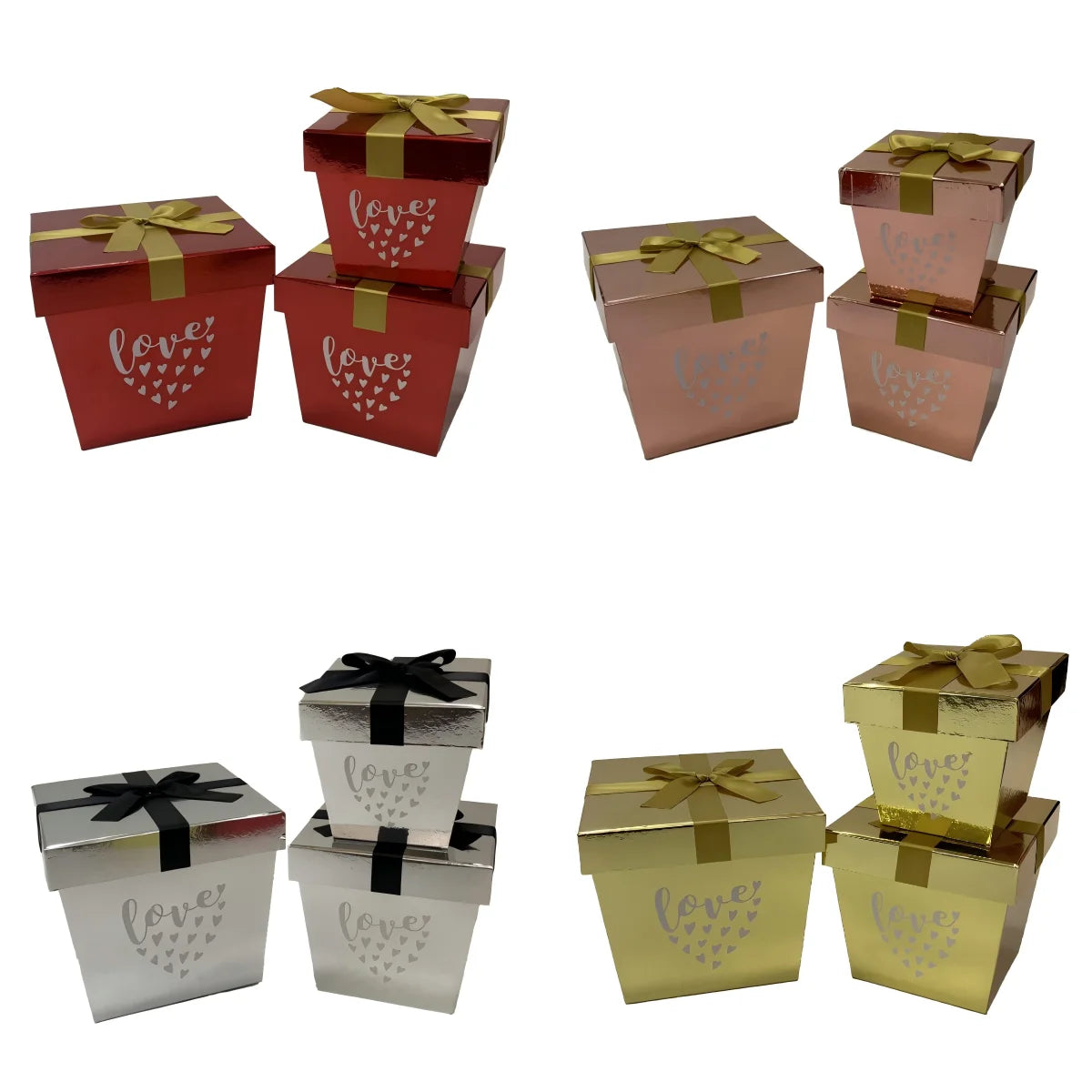 High Quality Metal Paper Trapezoidal Flower Gift Box with Ribbon Bow Stock Item Matt Lamination Printing Handling Included