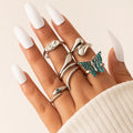 5-piece Set Of Personality Irregular Animal Snake-shaped Ring Retro Rhinestone Butterfly Knuckle Ring Set Female