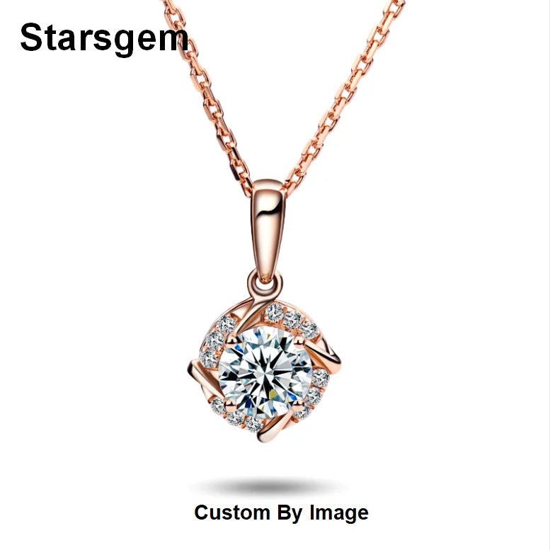 Starsgem Halo Set Necklaces Jewelry Custom 9K Rose Solid Gold Lab Grown Diamond Pendant Necklace