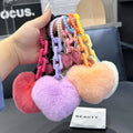 Fluffy Heart Shaped Real Rex Rabbit Fur 10cm Pompom Keychain Bulk Puff Ball Mini Furry Keychain Pom Pom Fur Ball Keychains