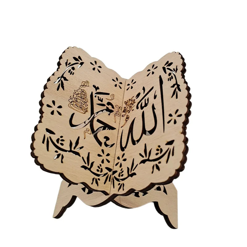 Ramadan Decorations 2024 Eid Decor Chanting Prayer Book Holder Islamic Muslim Mubarak Supplies Wood Bookshelf Ornament