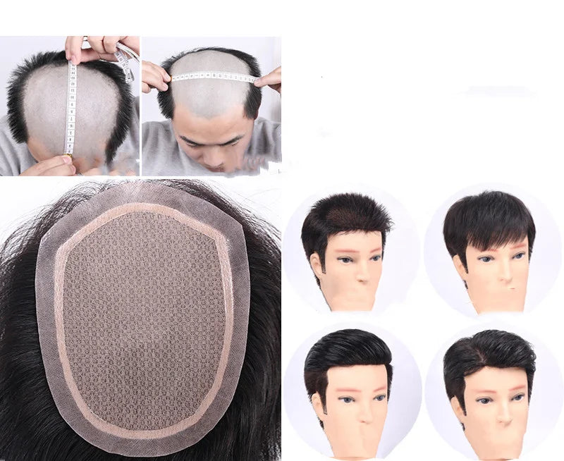 BMEIYI Natural Straight Brazilian Remy Human Hair Toupee Silk Base Closure for Men Hair Replacement