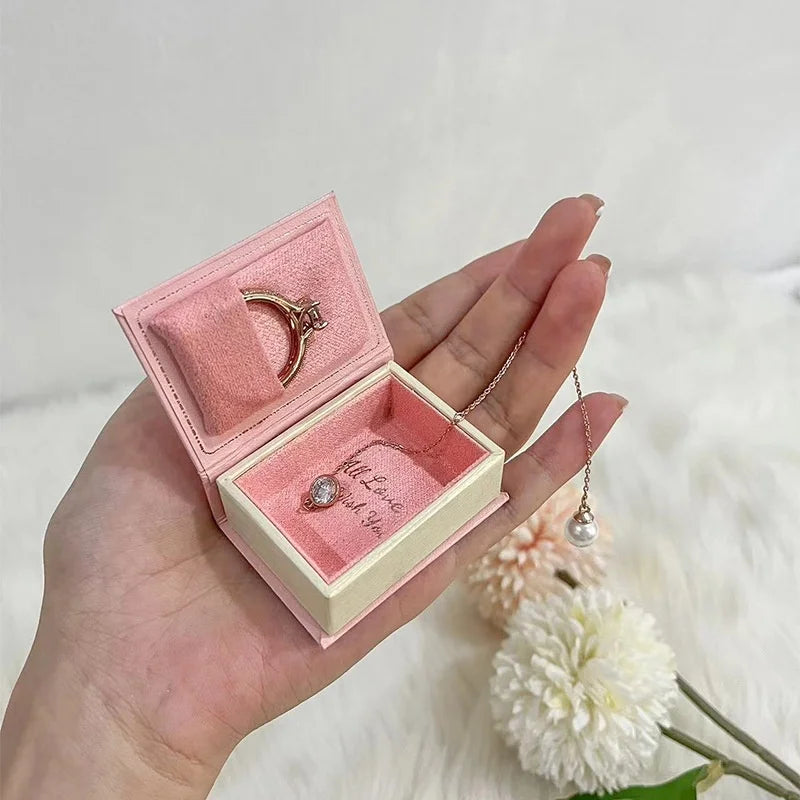 Creative Retro Ring Box Small Book-Shape Pendant Earring Box with Flip-Top Magnetic Leather Jewelry Packaging Paper Box