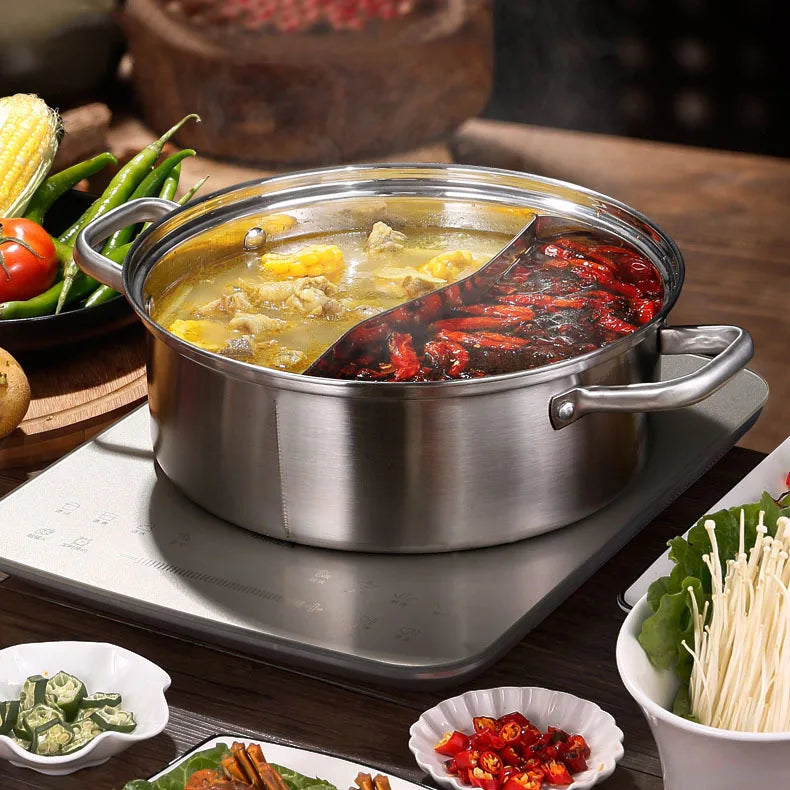 Stainless Steel Hot Pot With Glass Lid Mandarin Duck Pot
