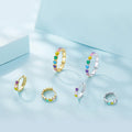 Multi Style Rainbow Heart 925 Sterling Silver Ring Stackable Cubic Zirconia Hoop Earrings Ring Jewelry Set for Gift