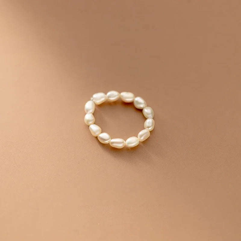 Simple Irregular 2~3 MM Freshwater Pearl Elastic Beads Rings for Women Party Gifts Jewelry