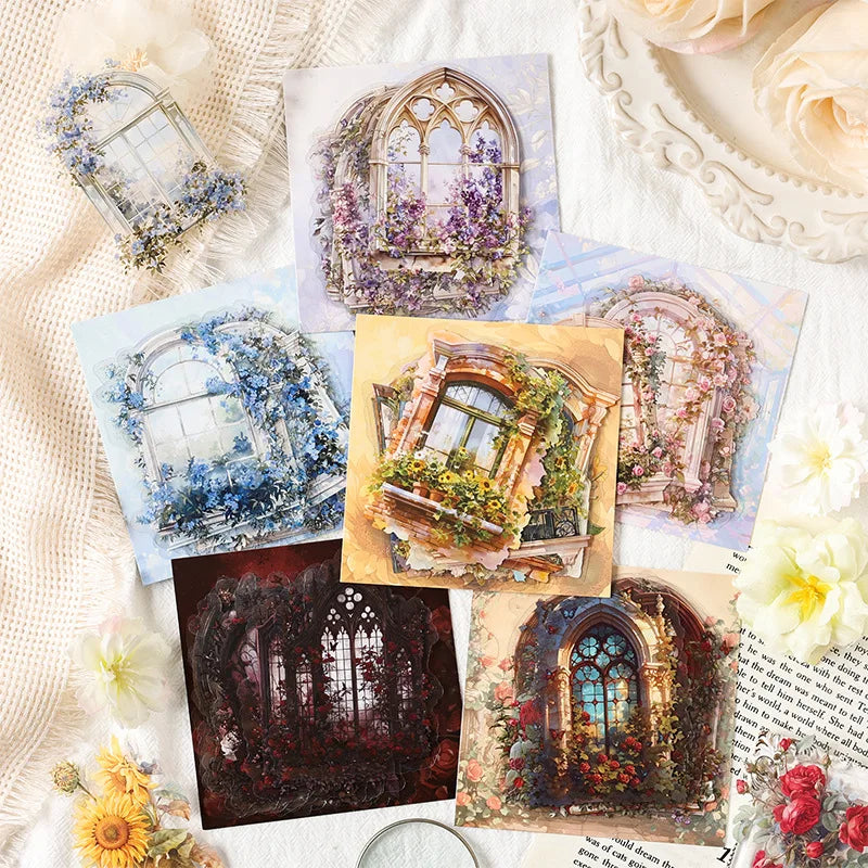 Cherry Dream Series 15-Pack Retro Decorative Window Stickers Handmade Material Flower Decals for Interior Decoration