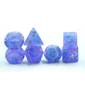 Transparent 16mm Polyhedral Purple with blue and white vaporand mica Resin Dice Set 7-Piece Soft Edge Board Games for DND