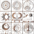 9 Pieces Large Mandala Sun and Moon Star Stencil Paint Templates for Painting Wood Wall Furniture Decor