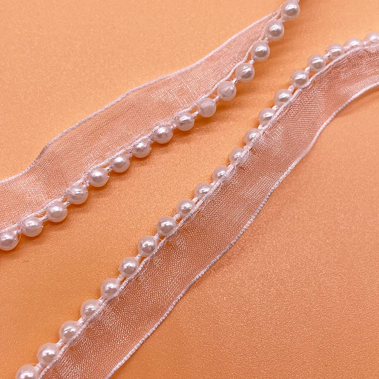 Popular Eco-Friendly Voile Pear Ribbon Lace Unilateral Pearl Nylon + Pearl Crocheted DIY Clothing Shoes and Hats Accessories