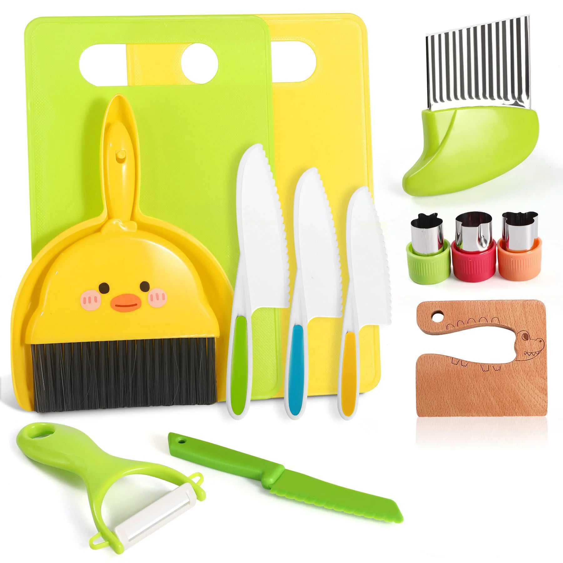 14 PC Toddler Montessori Toys Safe Kids Knife Kitchen Set Real Cooking with Cleaning Tools