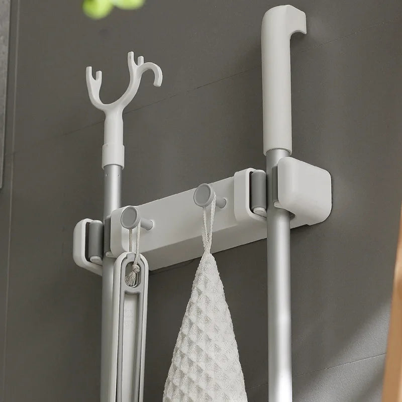 Eco-Friendly Self-Adhesive Wall Mount Mop and Broom Holder with ABS Material Multifunctional Tools for Home Cleaning