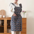 Retro Floral Chinese Style Reusable Bib Durable Washable Kitchen Home Cooking Apron Dirt-Resistant Shoulder Strap for Female