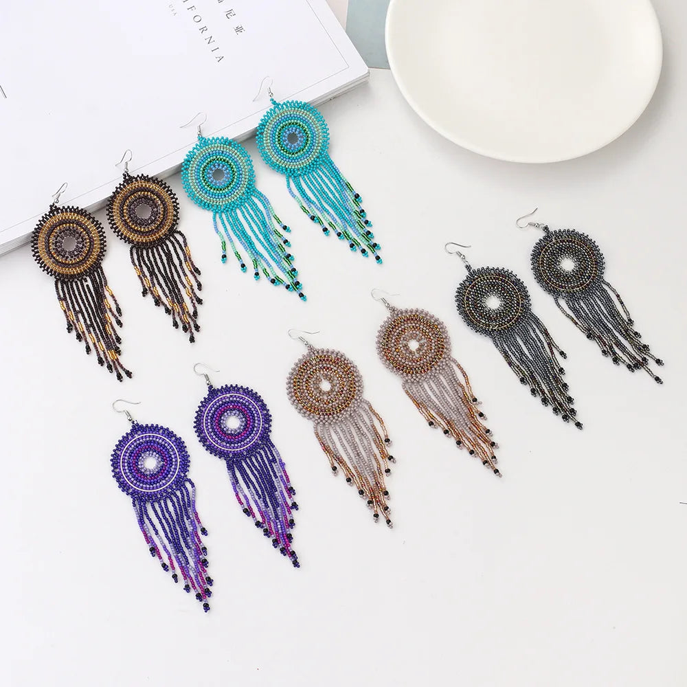 Small Business Support Boutique Handmade Fashion Glass Seed Beads Beaded Boho Long Dangle Drop Earring Women Earrings Jewelry