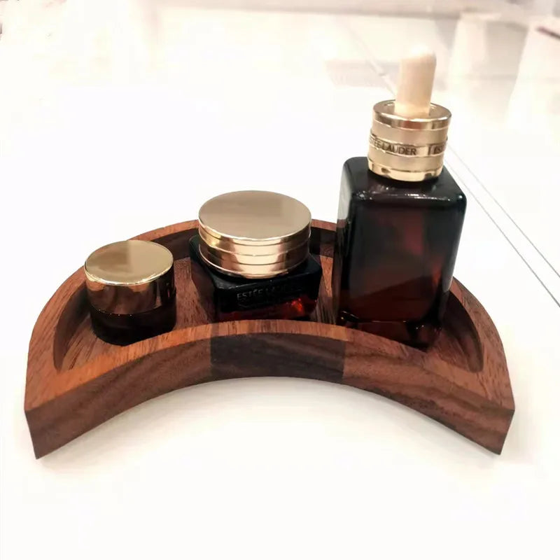 Acacia Wood Moon Shape Modern Storage Tray for Living Room Tableware Customizable Size & Logo