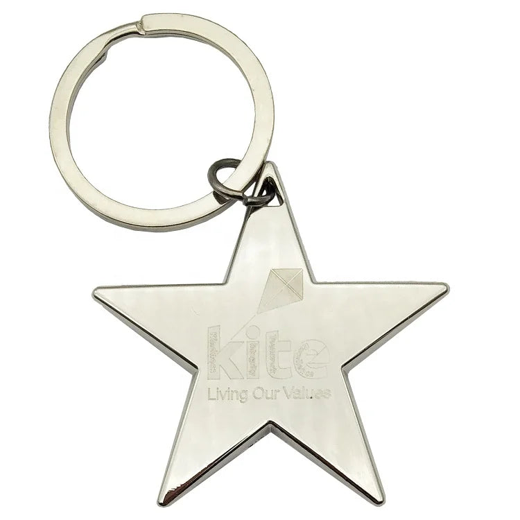 Wholesale Metal Design Blank Star Keychain Laser Engraved Brand Logo Five-pointed Star Silver Bag Charm Pendant Key Holder