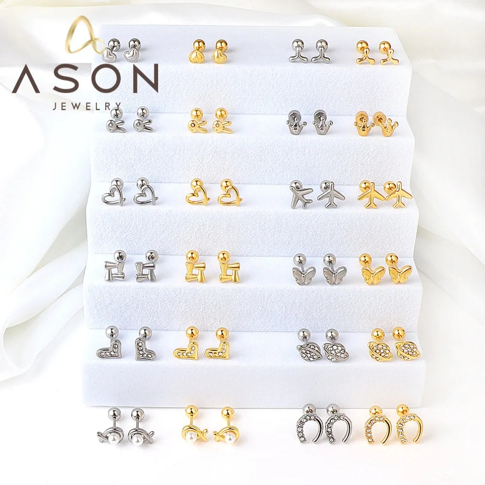 Ason Jewelry Fabrik-Direktverkauf Edelstahl-Ohrknochen-Ohrstecker Einzigartiger Schraubkugel-Durchbohrter Ohrstecker