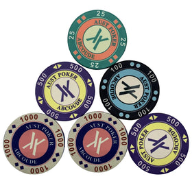 Customized 10g Paulson Casino Gambling Ultimate EPT Emblem Handmade Ceramic Poker Chips 39mm*3mm 15 Denominations Combo Set